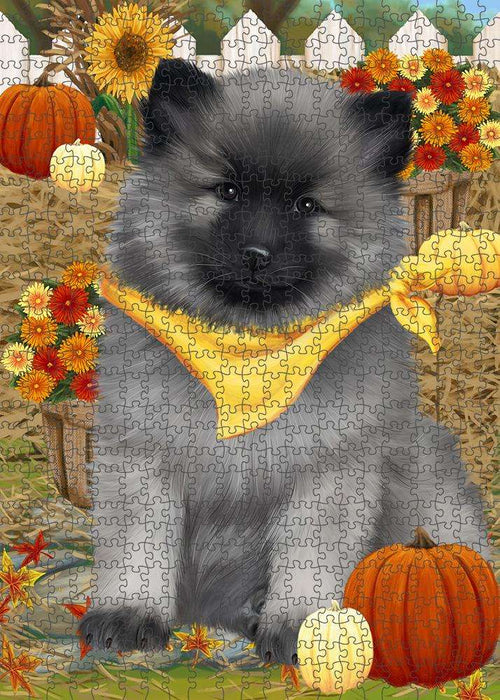 Fall Autumn Greeting Keeshond Dog with Pumpkins Puzzle with Photo Tin PUZL60942