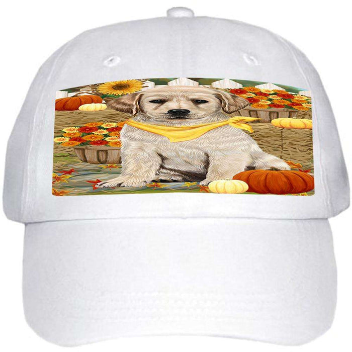 Fall Autumn Greeting Labrador Retriever Dog with Pumpkins Ball Hat Cap HAT56046