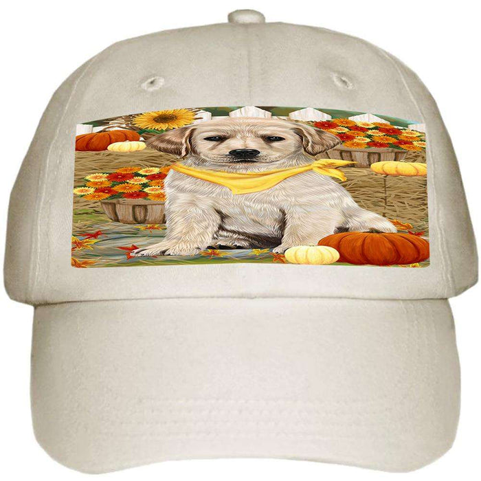 Fall Autumn Greeting Labrador Retriever Dog with Pumpkins Ball Hat Cap HAT56046