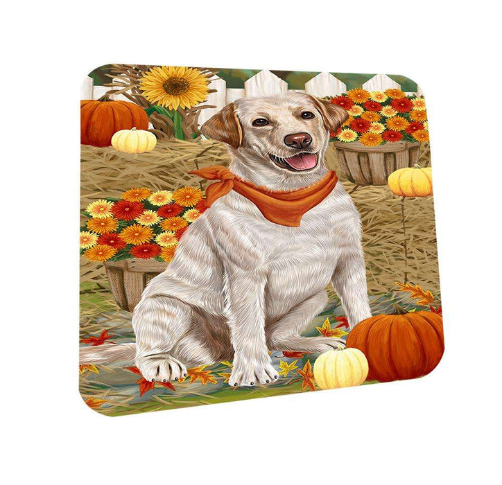 Fall Autumn Greeting Labrador Retriever Dog with Pumpkins Coasters Set of 4 CST50716