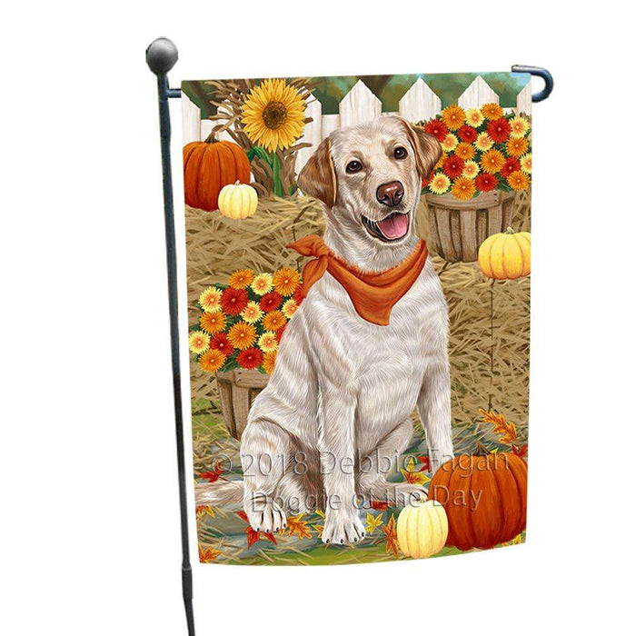 Fall Autumn Greeting Labrador Retriever Dog with Pumpkins Garden Flag GFLG0650
