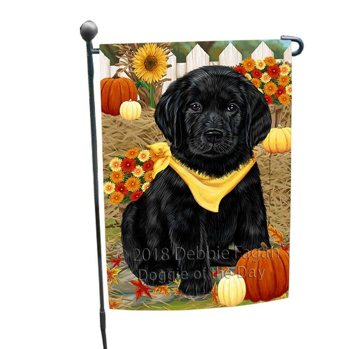 Fall Autumn Greeting Labrador Retriever Dog with Pumpkins Garden Flag GFLG0651