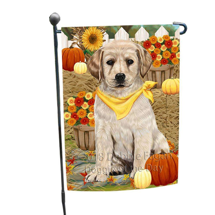 Fall Autumn Greeting Labrador Retriever Dog with Pumpkins Garden Flag GFLG0652