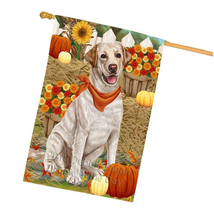 Fall Autumn Greeting Labrador Retriever Dog with Pumpkins House Flag FLG50786