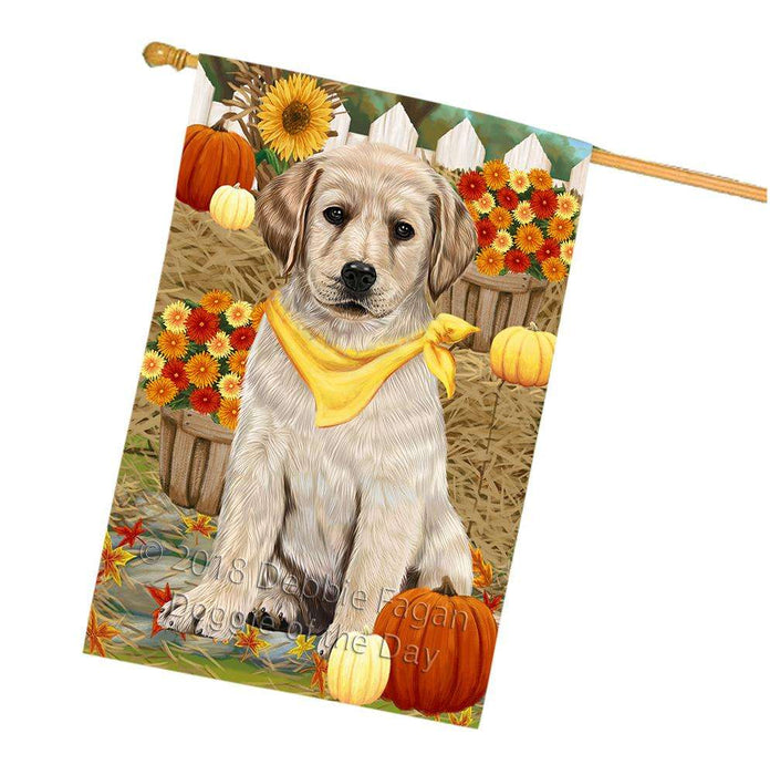 Fall Autumn Greeting Labrador Retriever Dog with Pumpkins House Flag FLG50788