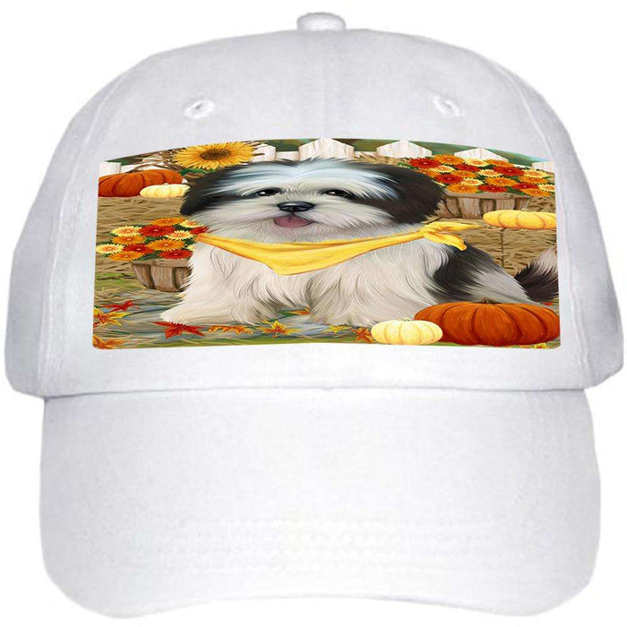 Fall Autumn Greeting Lhasa Apso Dog with Pumpkins Ball Hat Cap HAT56055