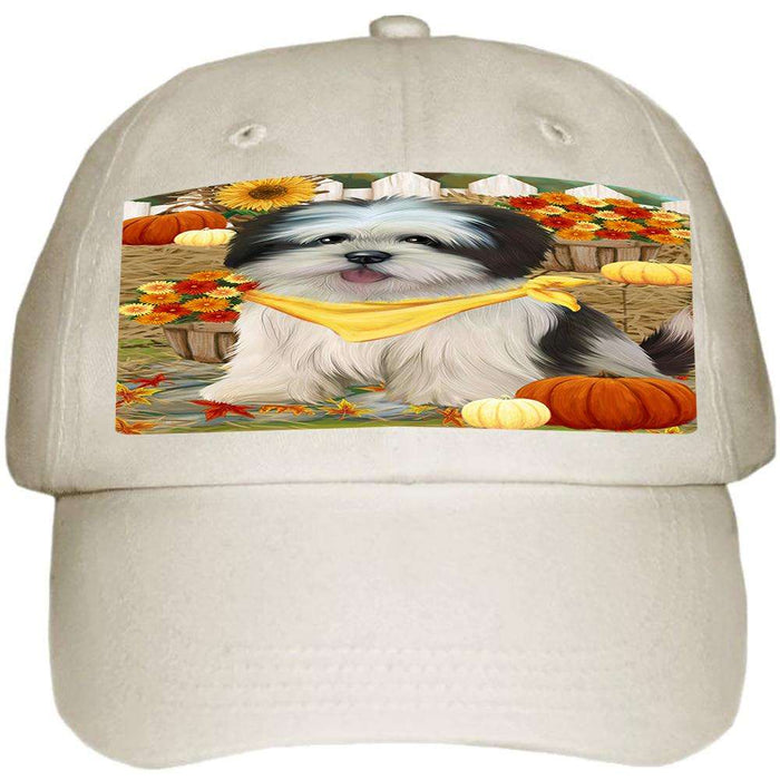 Fall Autumn Greeting Lhasa Apso Dog with Pumpkins Ball Hat Cap HAT56055