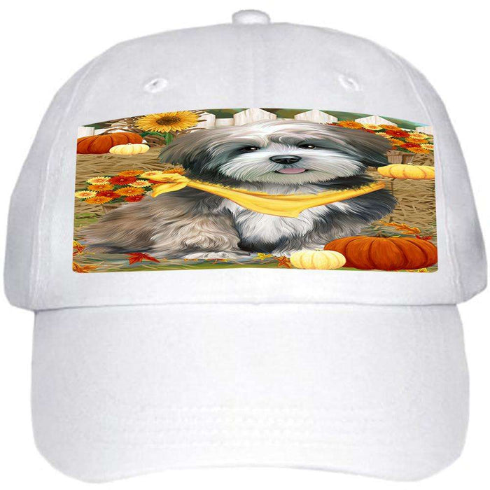 Fall Autumn Greeting Lhasa Apso Dog with Pumpkins Ball Hat Cap HAT56061