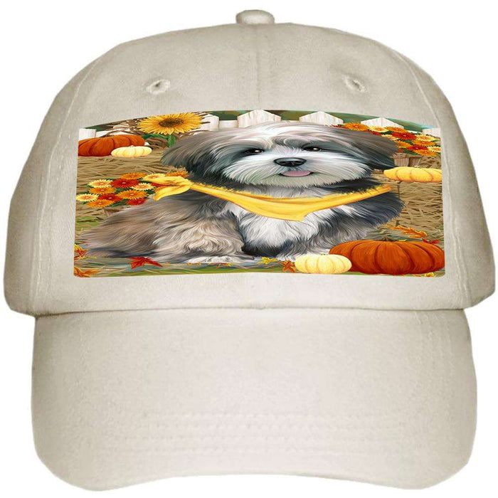 Fall Autumn Greeting Lhasa Apso Dog with Pumpkins Ball Hat Cap HAT56061