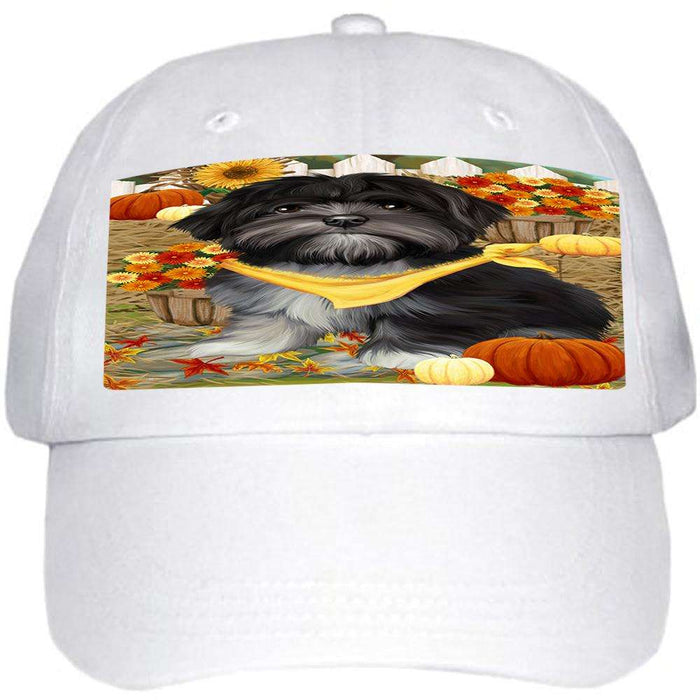 Fall Autumn Greeting Lhasa Apso Dog with Pumpkins Ball Hat Cap HAT56064