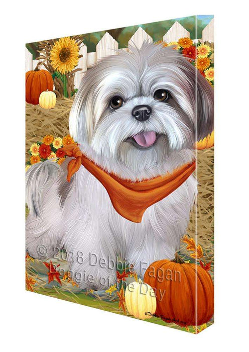 Fall Autumn Greeting Lhasa Apso Dog with Pumpkins Canvas Print Wall Art Décor CVS73178