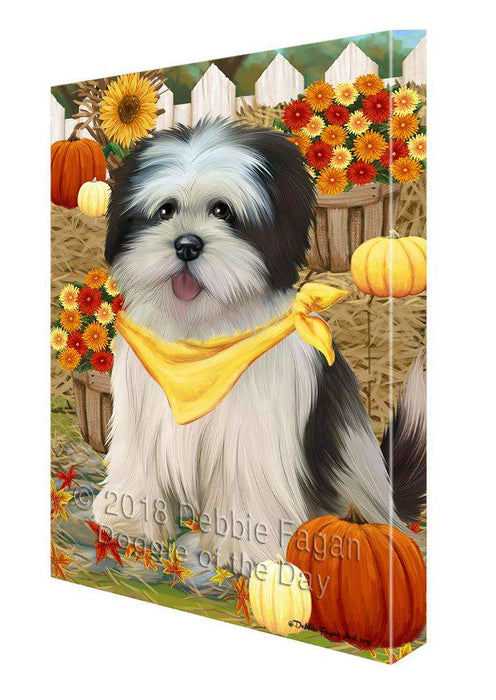 Fall Autumn Greeting Lhasa Apso Dog with Pumpkins Canvas Print Wall Art Décor CVS73187