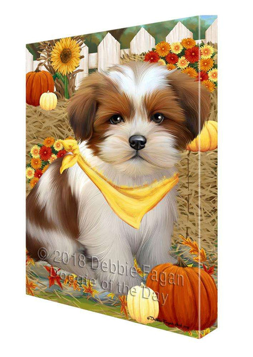 Fall Autumn Greeting Lhasa Apso Dog with Pumpkins Canvas Print Wall Art Décor CVS73196