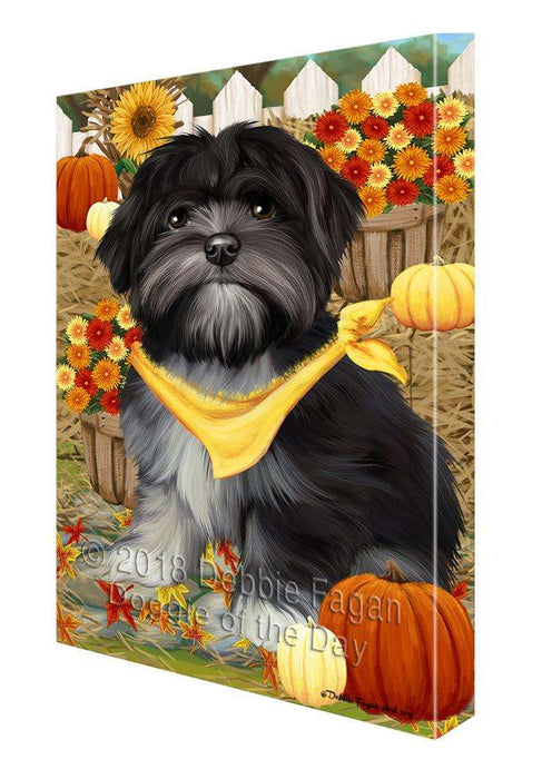 Fall Autumn Greeting Lhasa Apso Dog with Pumpkins Canvas Print Wall Art Décor CVS73214