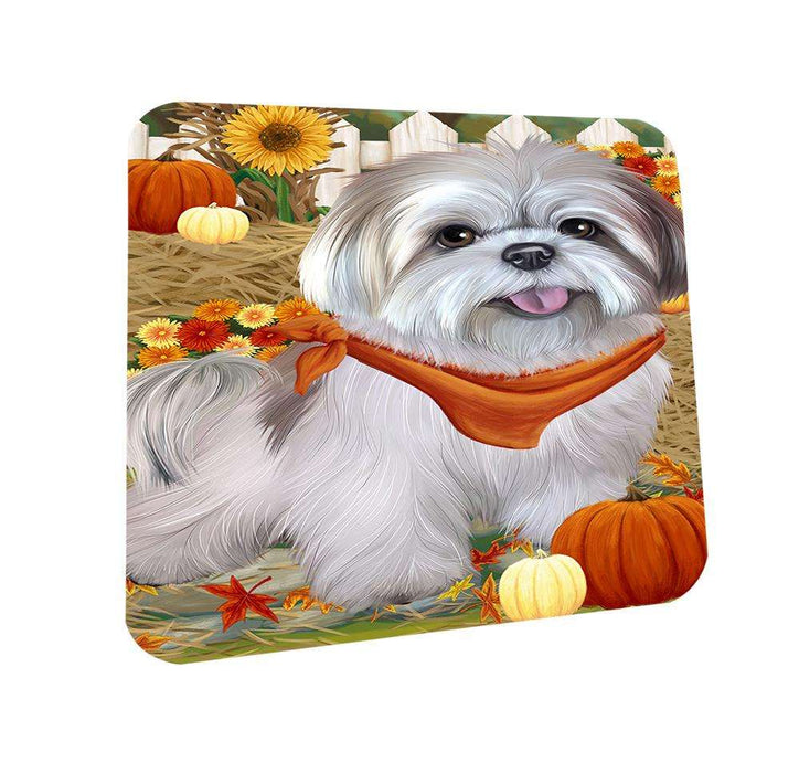 Fall Autumn Greeting Lhasa Apso Dog with Pumpkins Coasters Set of 4 CST50720