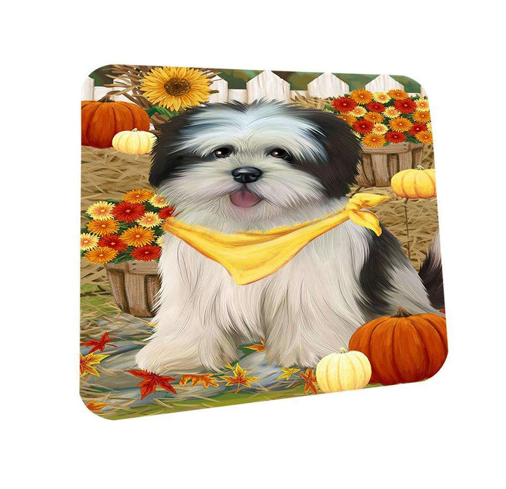 Fall Autumn Greeting Lhasa Apso Dog with Pumpkins Coasters Set of 4 CST50721