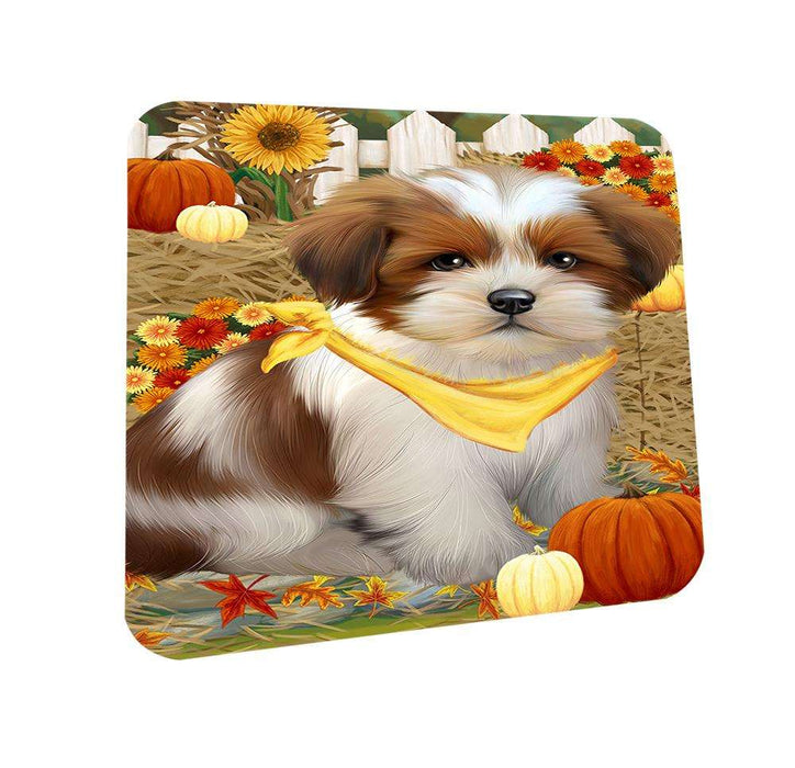 Fall Autumn Greeting Lhasa Apso Dog with Pumpkins Coasters Set of 4 CST50722