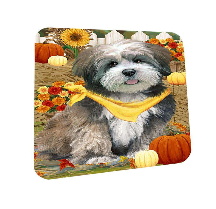 Fall Autumn Greeting Lhasa Apso Dog with Pumpkins Coasters Set of 4 CST50723