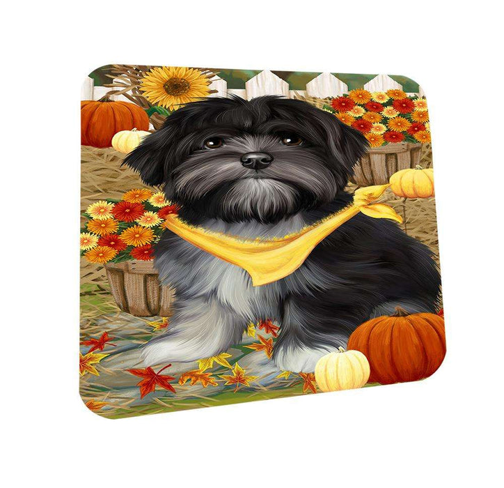 Fall Autumn Greeting Lhasa Apso Dog with Pumpkins Coasters Set of 4 CST50724