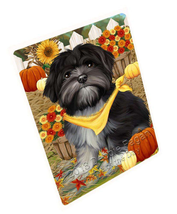 Fall Autumn Greeting Lhasa Apso Dog with Pumpkins Cutting Board C56355
