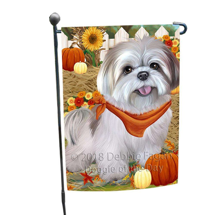 Fall Autumn Greeting Lhasa Apso Dog with Pumpkins Garden Flag GFLG0654