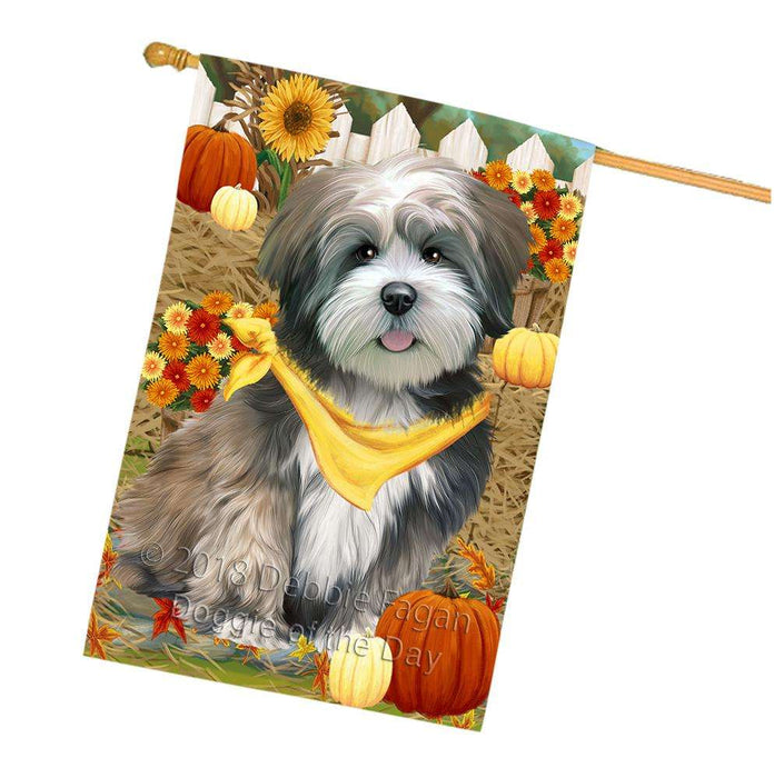 Fall Autumn Greeting Lhasa Apso Dog with Pumpkins House Flag FLG50793