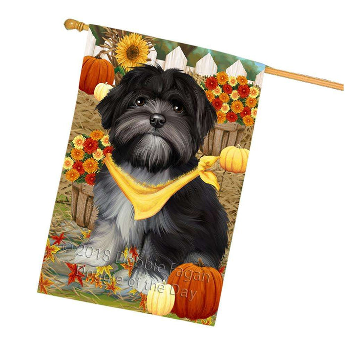 Fall Autumn Greeting Lhasa Apso Dog with Pumpkins House Flag FLG50794
