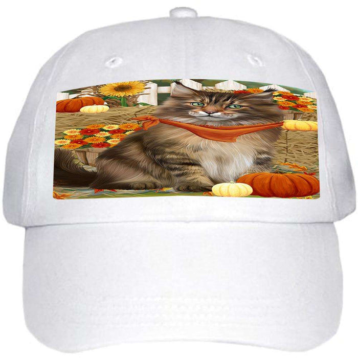 Fall Autumn Greeting Maine Coon Cat with Pumpkins Ball Hat Cap HAT60747