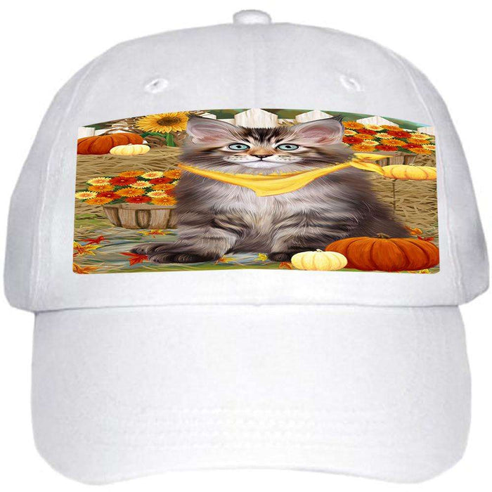 Fall Autumn Greeting Maine Coon Cat with Pumpkins Ball Hat Cap HAT60750