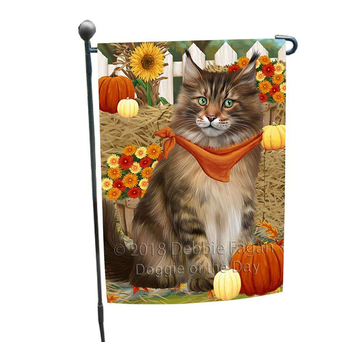 Fall Autumn Greeting Maine Coon Cat with Pumpkins Garden Flag GFLG52283