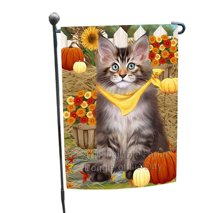 Fall Autumn Greeting Maine Coon Cat with Pumpkins Garden Flag GFLG52284