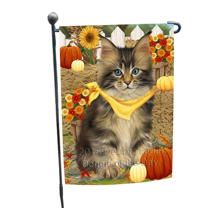 Fall Autumn Greeting Maine Coon Cat with Pumpkins Garden Flag GFLG52286