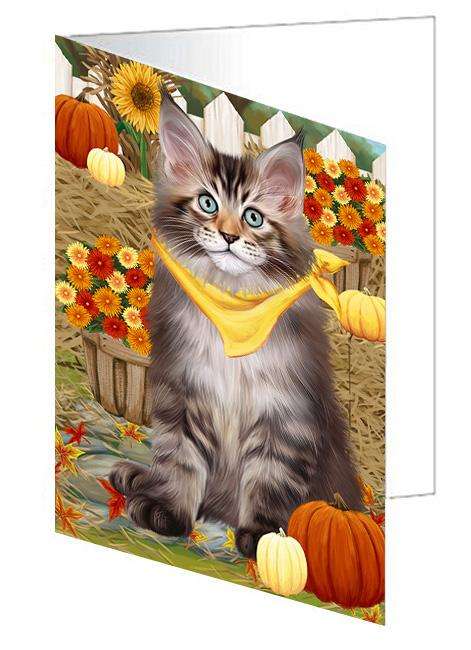 Fall Autumn Greeting Maine Coon Cat with Pumpkins Handmade Artwork Assorted Pets Greeting Cards and Note Cards with Envelopes for All Occasions and Holiday Seasons GCD61046