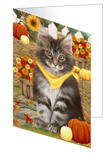 Fall Autumn Greeting Maine Coon Cat with Pumpkins Handmade Artwork Assorted Pets Greeting Cards and Note Cards with Envelopes for All Occasions and Holiday Seasons GCD61049