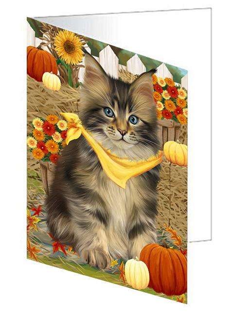 Fall Autumn Greeting Maine Coon Cat with Pumpkins Handmade Artwork Assorted Pets Greeting Cards and Note Cards with Envelopes for All Occasions and Holiday Seasons GCD61052