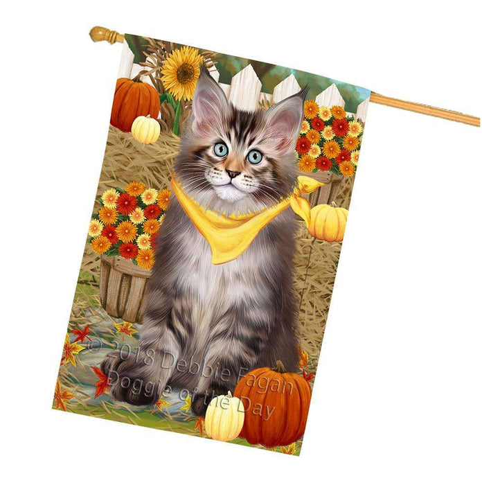 Fall Autumn Greeting Maine Coon Cat with Pumpkins House Flag FLG52420