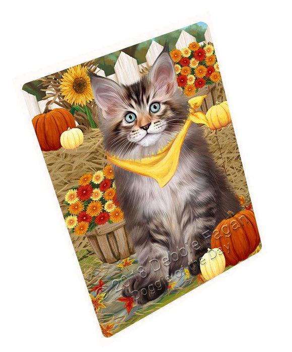 Fall Autumn Greeting Maine Coon Cat With Pumpkins Magnet Mini (3.5" x 2") MAG61110