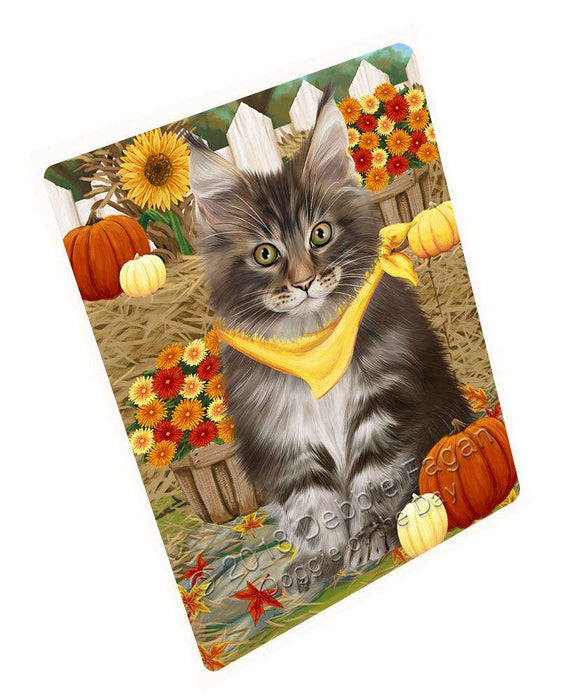 Fall Autumn Greeting Maine Coon Cat With Pumpkins Magnet Mini (3.5" x 2") MAG61113