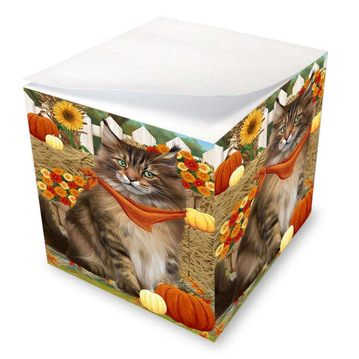 Fall Autumn Greeting Maine Coon Cat with Pumpkins Note Cube NOC52338