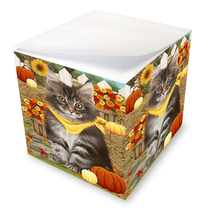 Fall Autumn Greeting Maine Coon Cat with Pumpkins Note Cube NOC52340