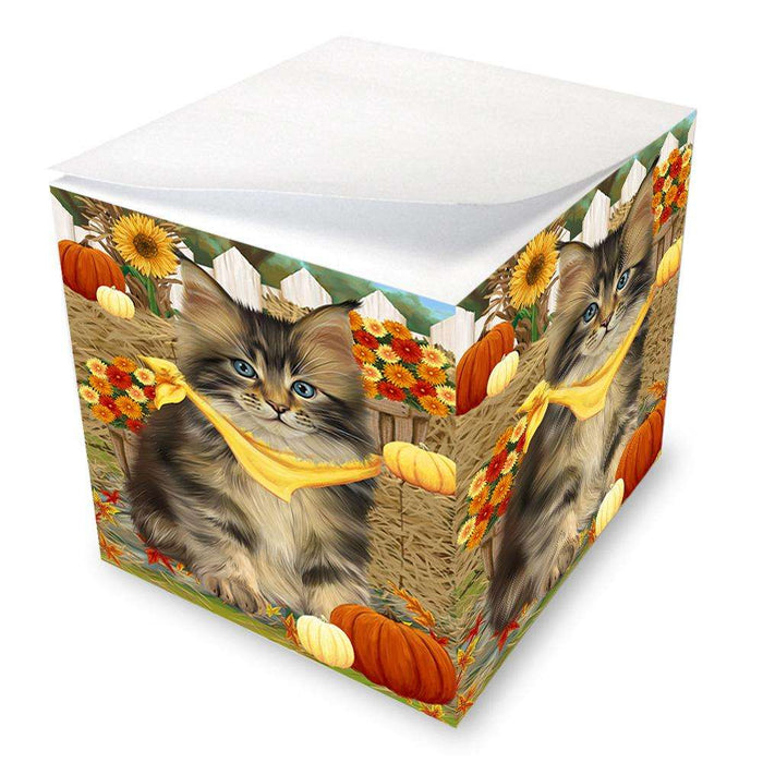 Fall Autumn Greeting Maine Coon Cat with Pumpkins Note Cube NOC52341