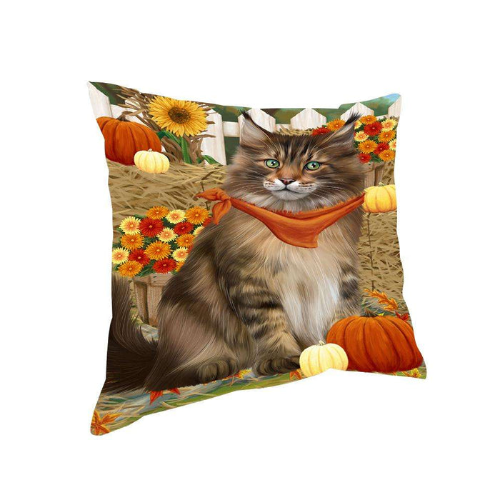 Fall Autumn Greeting Maine Coon Cat with Pumpkins Pillow PIL65508