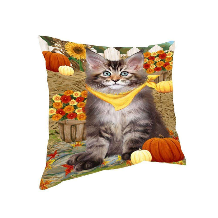 Fall Autumn Greeting Maine Coon Cat with Pumpkins Pillow PIL65512