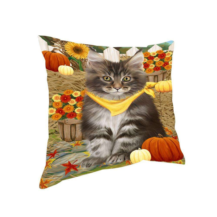 Fall Autumn Greeting Maine Coon Cat with Pumpkins Pillow PIL65516