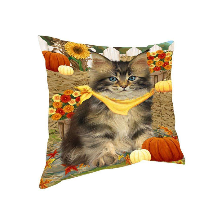 Fall Autumn Greeting Maine Coon Cat with Pumpkins Pillow PIL65520