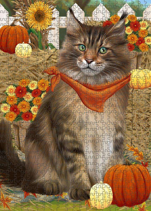 Fall Autumn Greeting Maine Coon Cat with Pumpkins Puzzle  PUZL60945