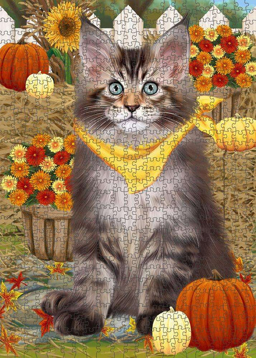 Fall Autumn Greeting Maine Coon Cat with Pumpkins Puzzle  PUZL60948