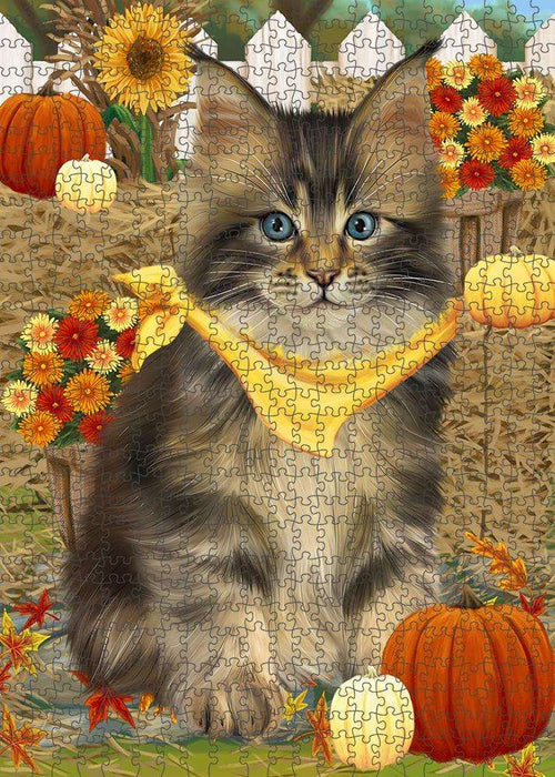 Fall Autumn Greeting Maine Coon Cat with Pumpkins Puzzle  PUZL60954