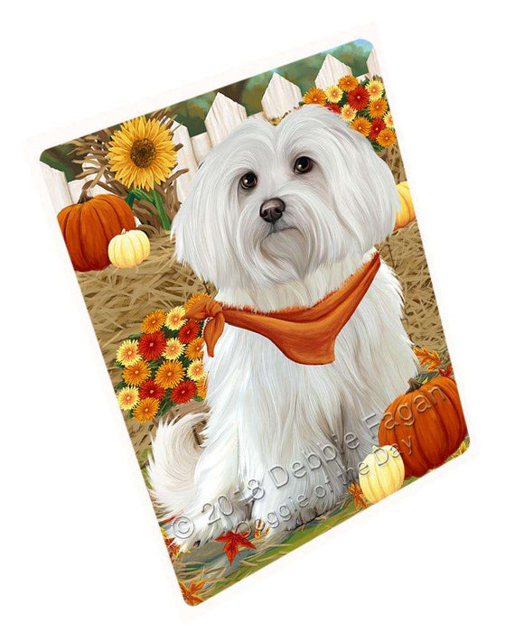 Fall Autumn Greeting Maltese Dog with Pumpkins Cutting Board C56358