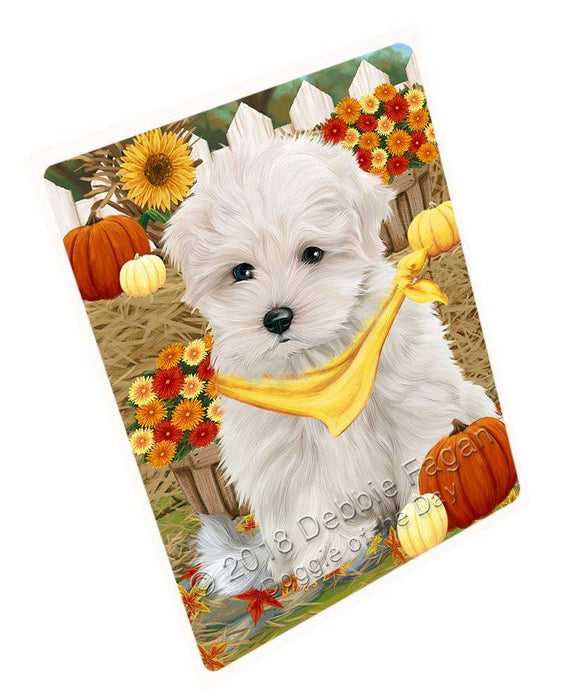 Fall Autumn Greeting Maltese Dog with Pumpkins Cutting Board C56361